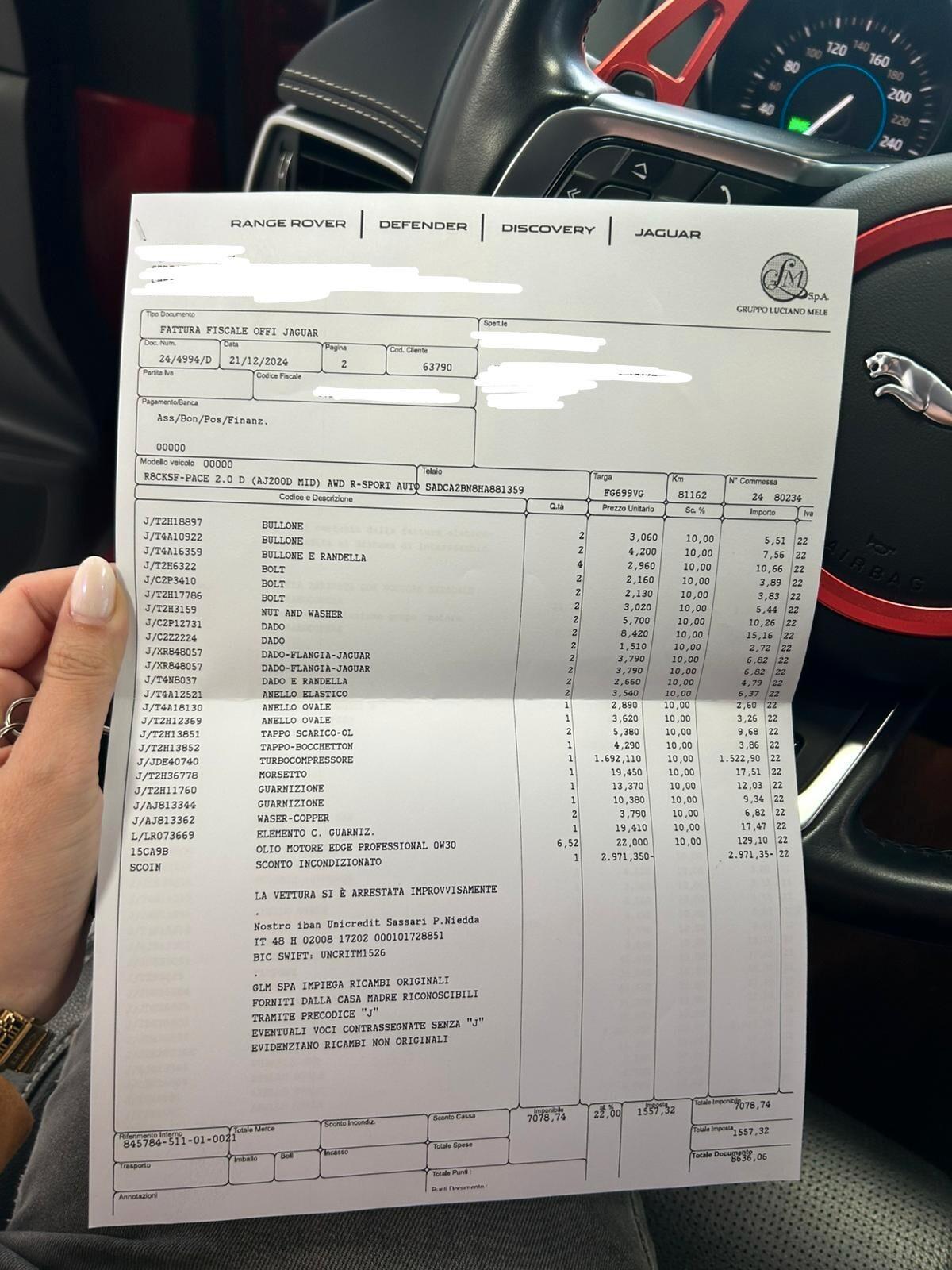 Jaguar F-Pace 2.0 D R-SPORT MOTORE NUOVO 2017