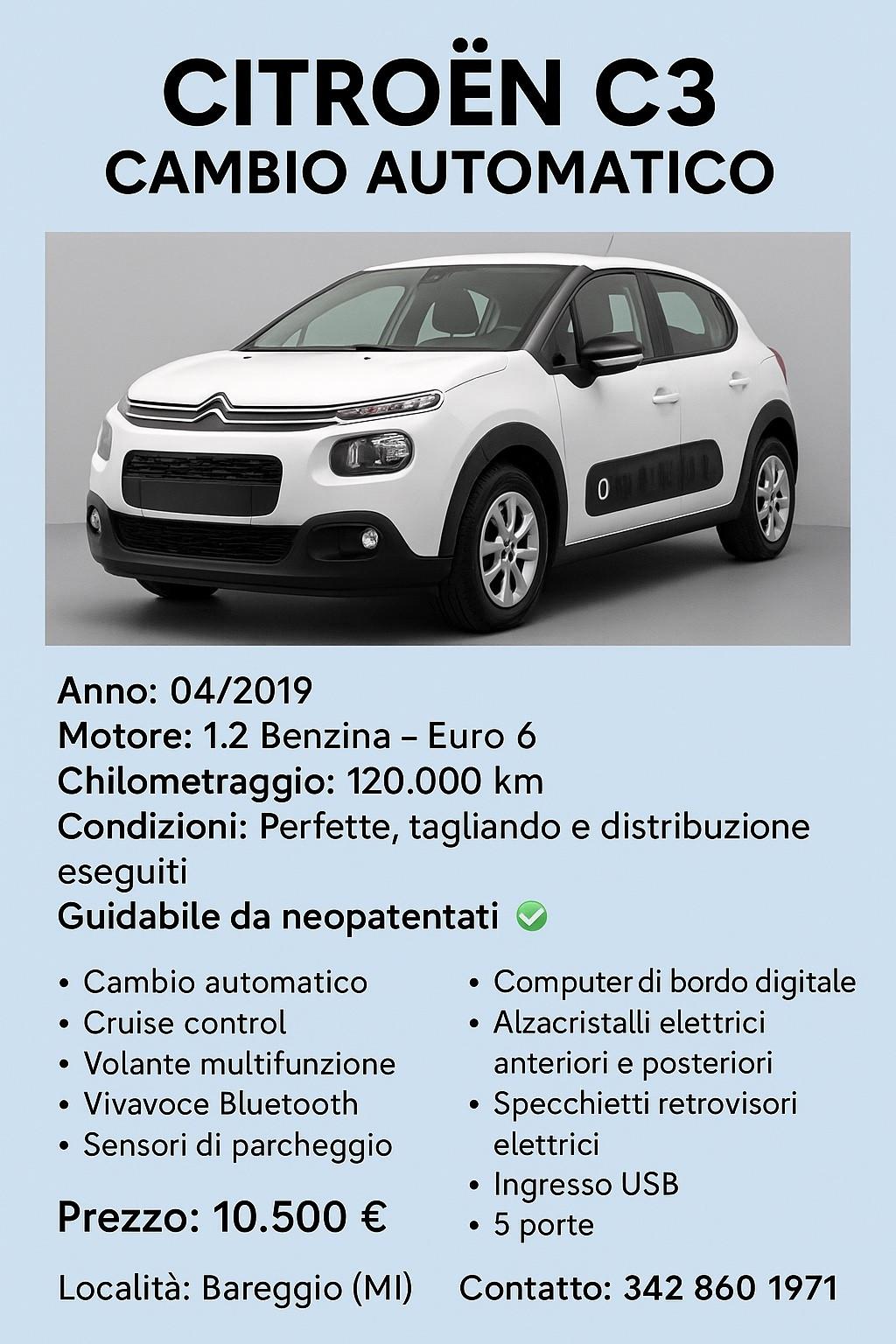 Citroen C3 1.2 Benzina AUTOMATICO Neopatentati