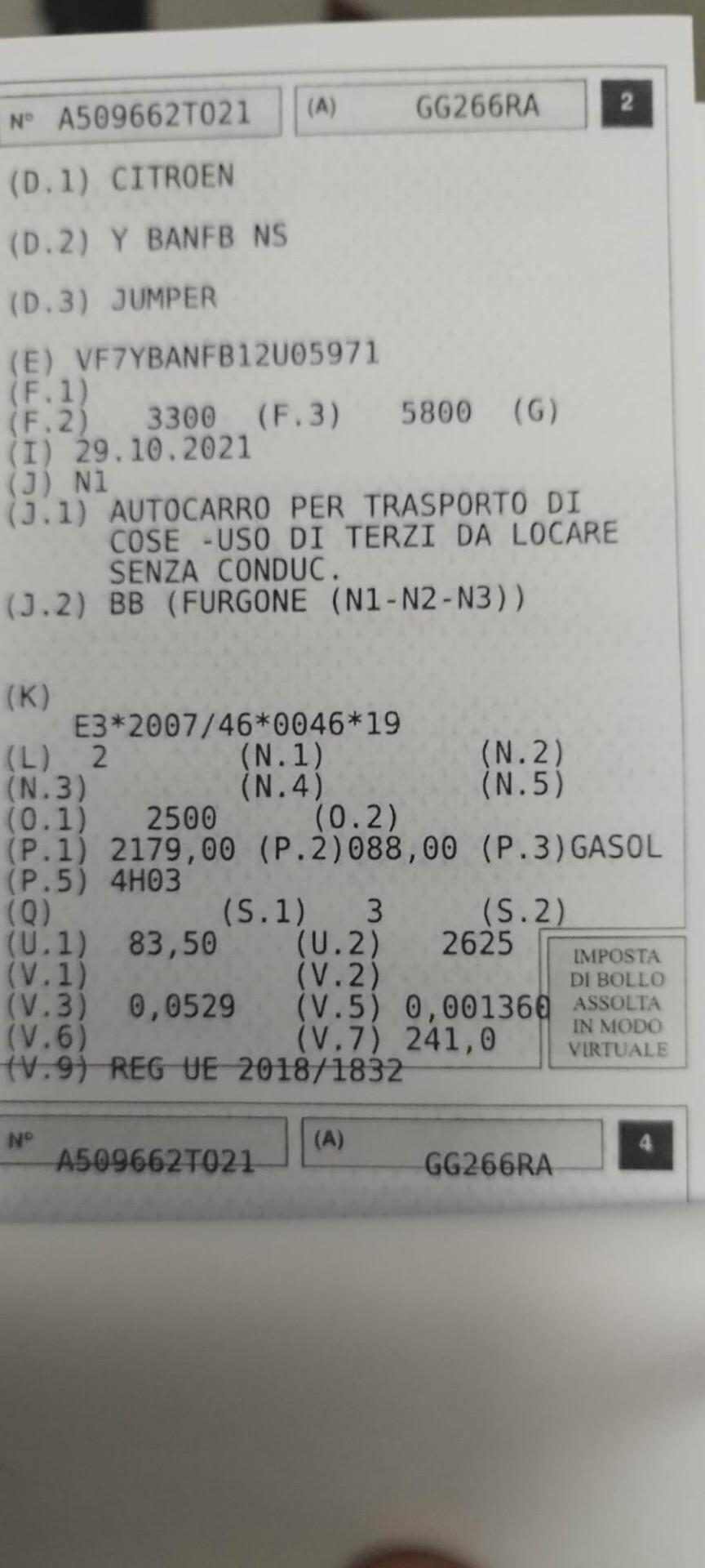 Citroen Jumper 2.2 HDI 120 CV MOTORE ROTTO