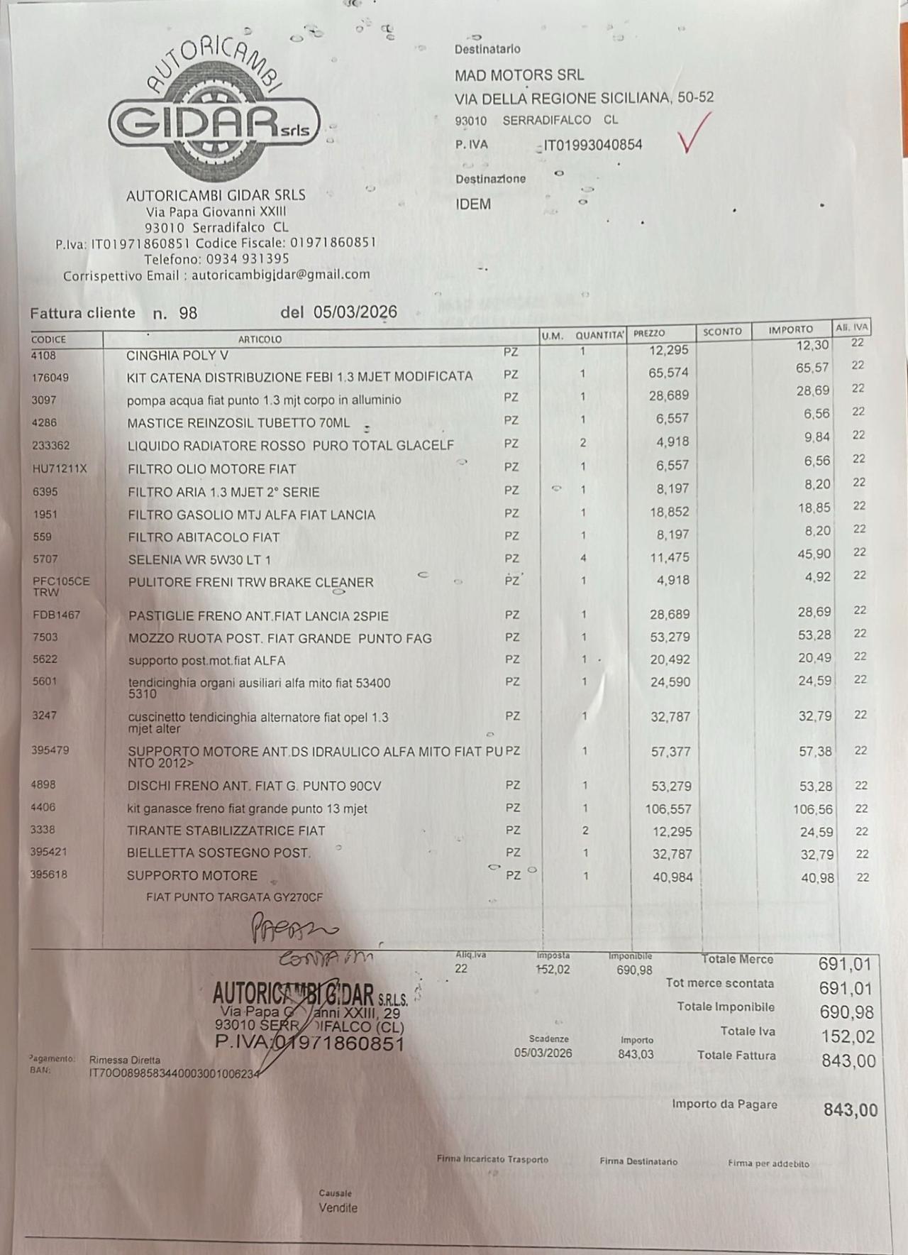 Fiat Punto 1.3 MJT 95 CV 5 porte