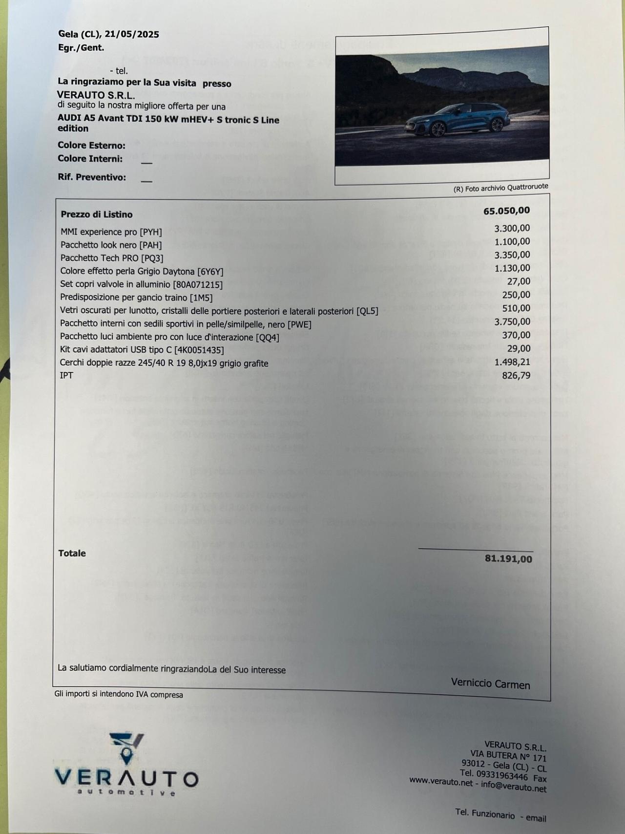 Audi A5 Avant tdi Sline possibilità noleggio no scoring