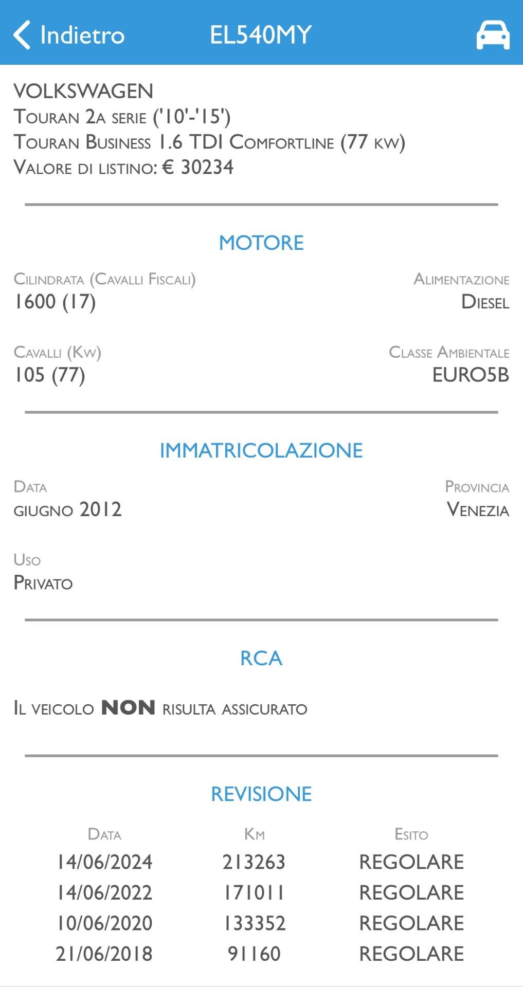 VOLKSWAGEN TOURAN 1.6 TDI 7 POSTI