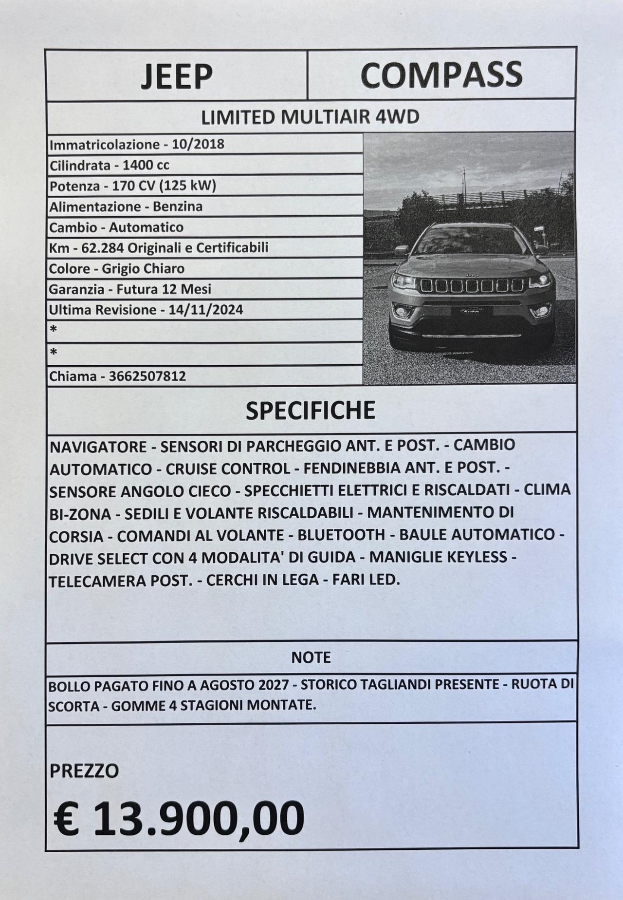 Jeep Compass 1.4 MultiAir 170 CV aut. 4WD Limited