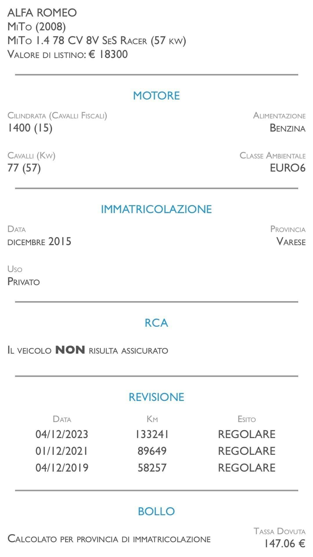 Alfa Romeo MiTo 1.4 78 CV 8V S&S Racer - UNICO PROPRIETARIO