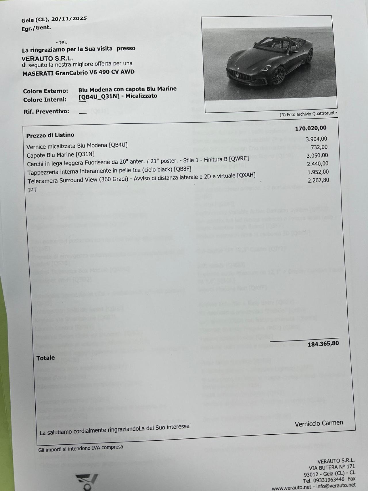 Maserati GranCabrio 3.0 awd auto possibilità noleggio no scoring