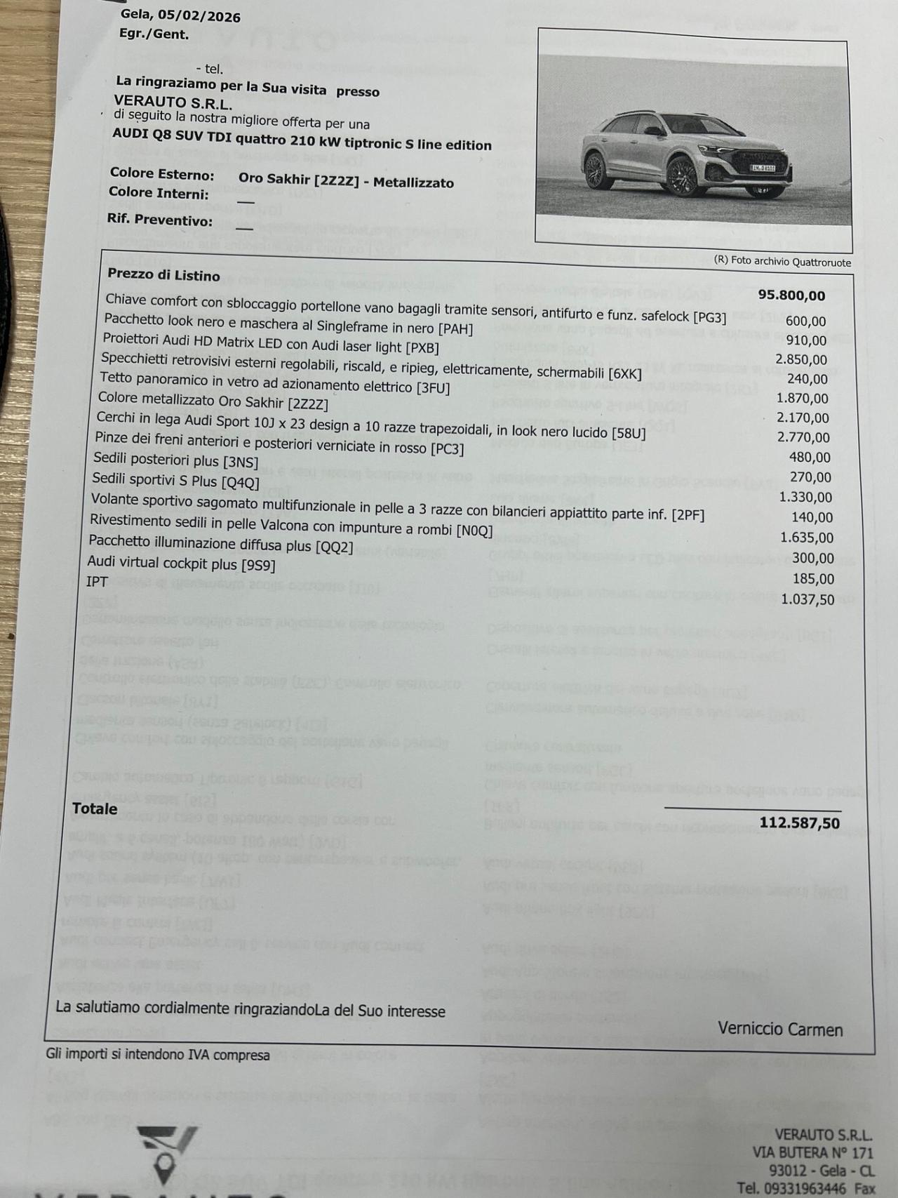 Audi Q8 TDI quattro 3.0 286CV Tiptronic S line - possibilità noleggio no scoring
