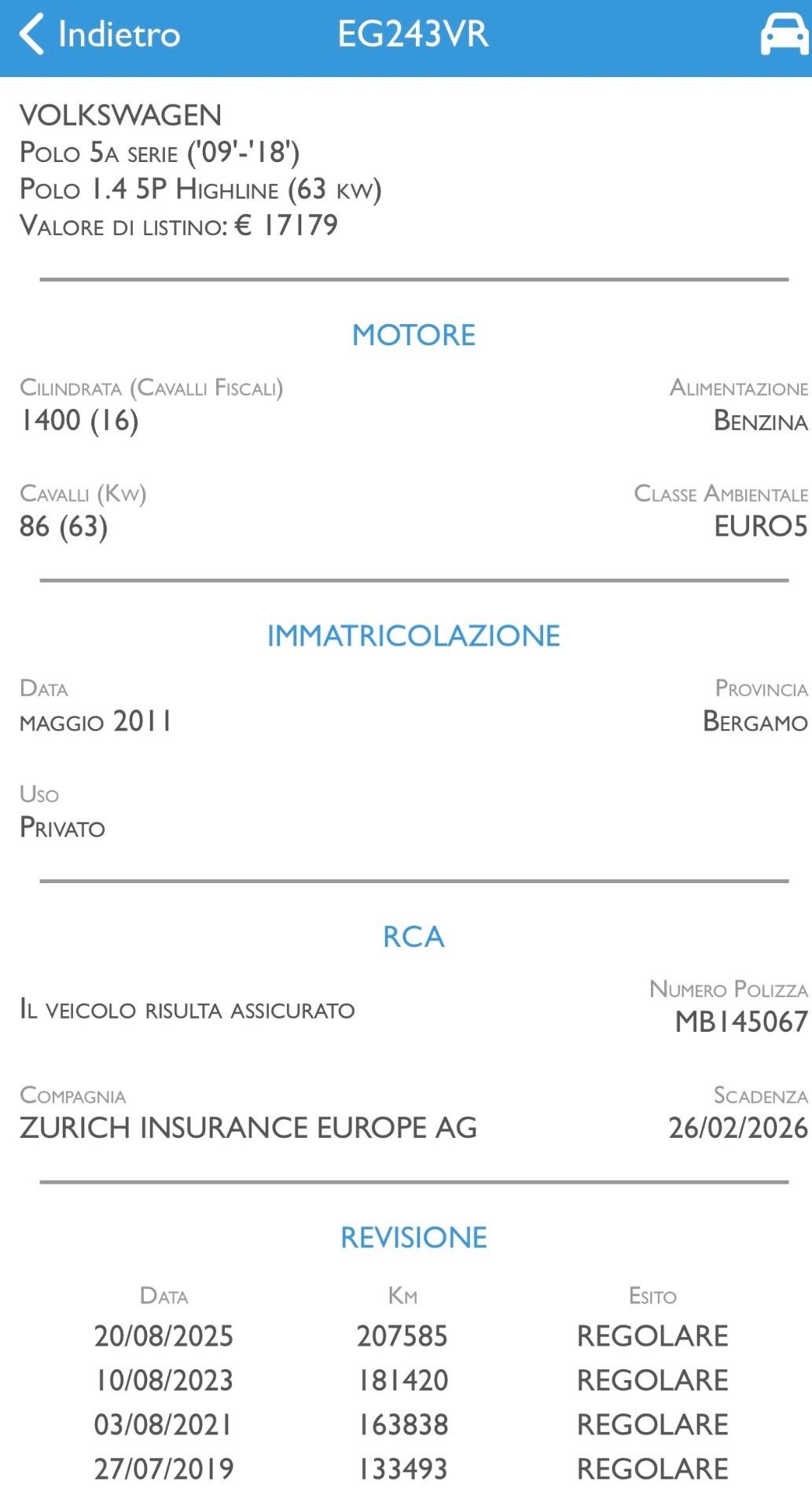 Volkswagen Polo 1.4 5 porte 86cv Highline