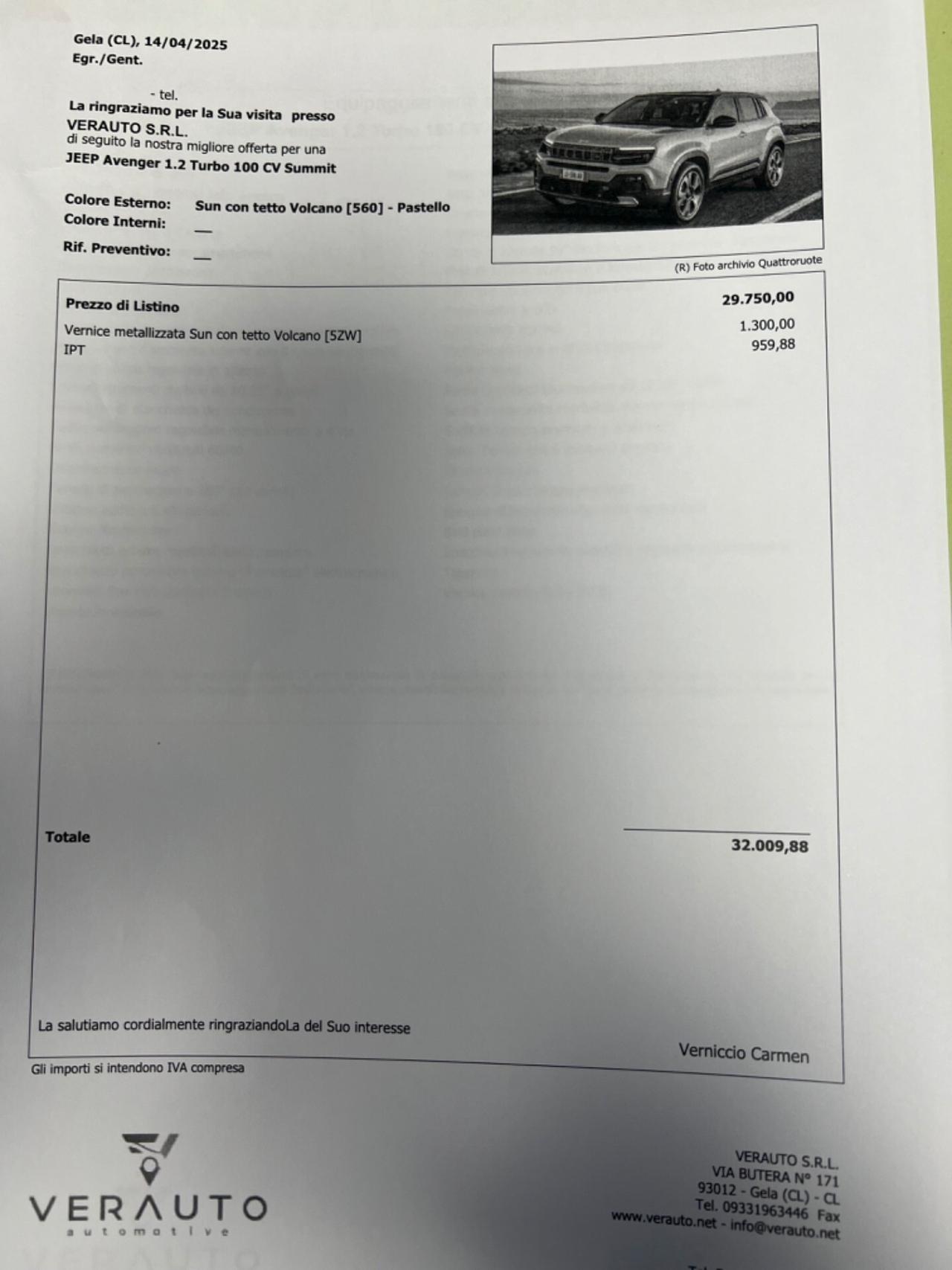 Jeep Avenger 1.2 Summit offerta T-Stock prezzo imperdibile