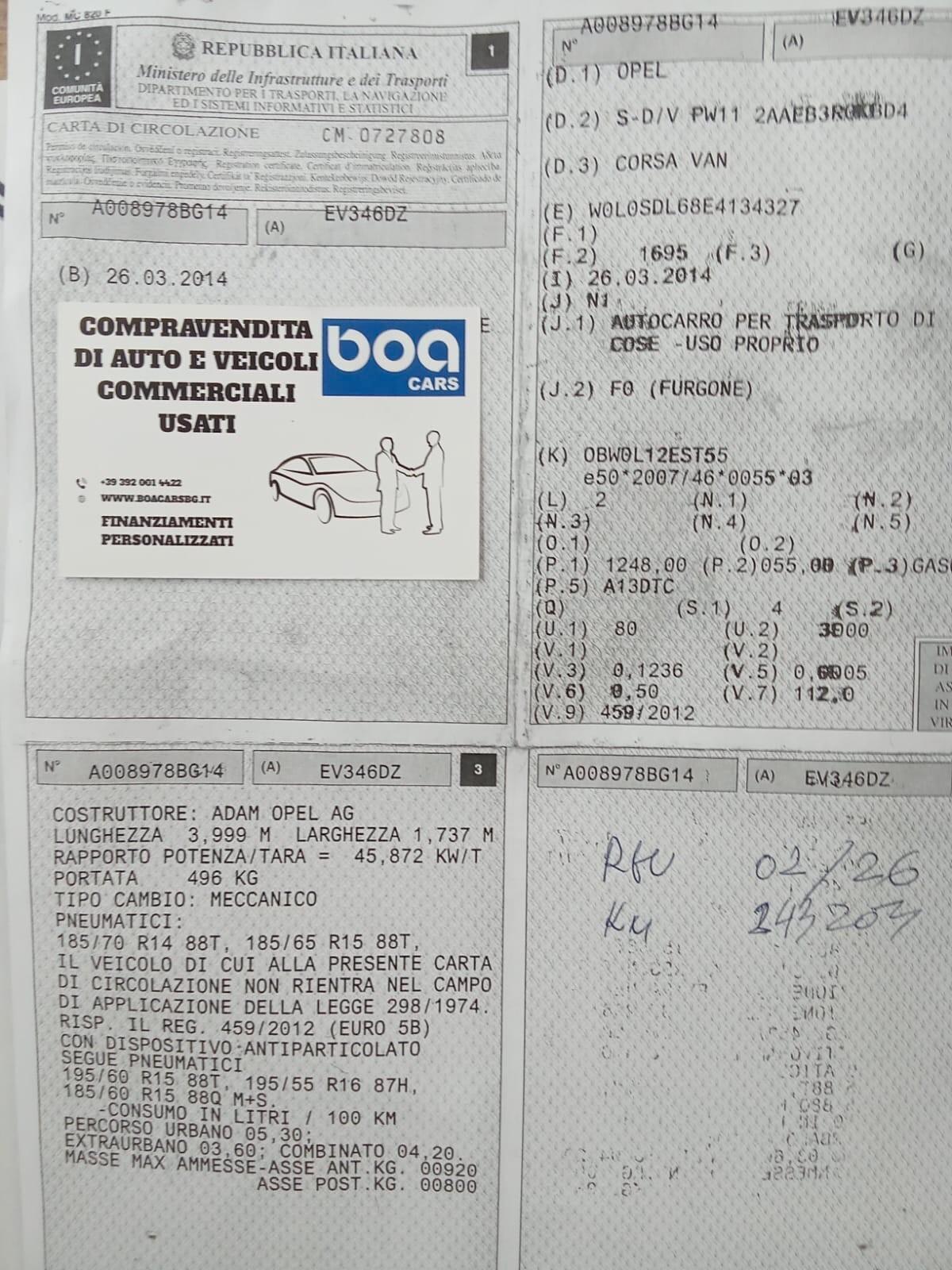 Opel Corsa 1.3 CDTI 75CV F.AP. / 4 POSTI/VAN AUTOCARRO