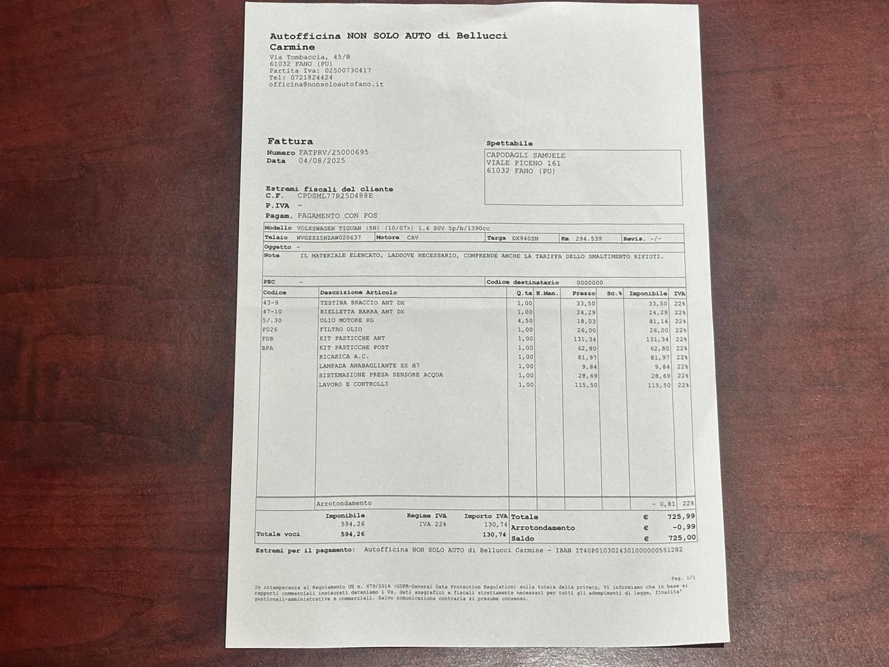 Volkswagen Tiguan 1.4 TSI 150cv motore revisionato