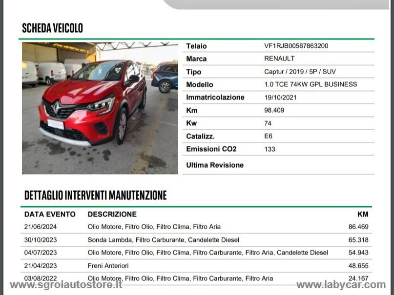 RENAULT Captur TCe 12V 100 CV GPL Business