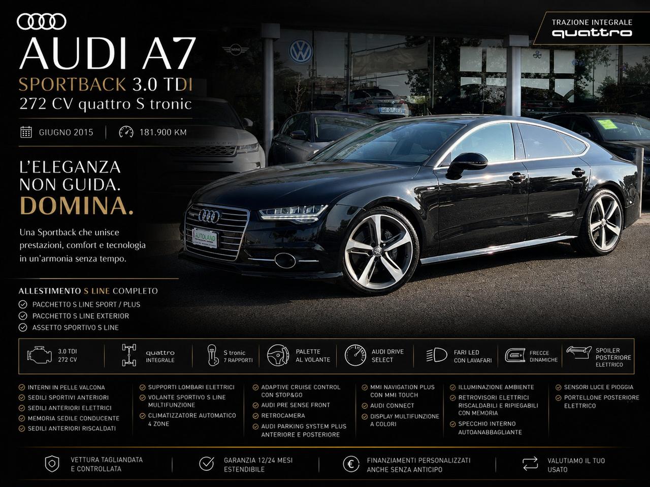 Audi A7 Sportback 3.0 tdi quattro 272cv S-Line ACC - 20" - Frecce Dinamiche