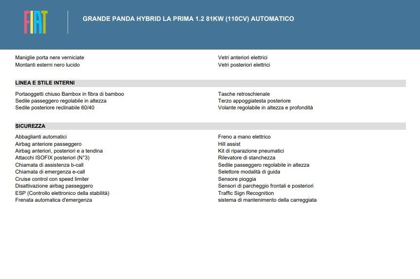 Fiat Grande Panda 1.2 Hybrid 110 CV S&S La Prima, Winter pack, Km0
