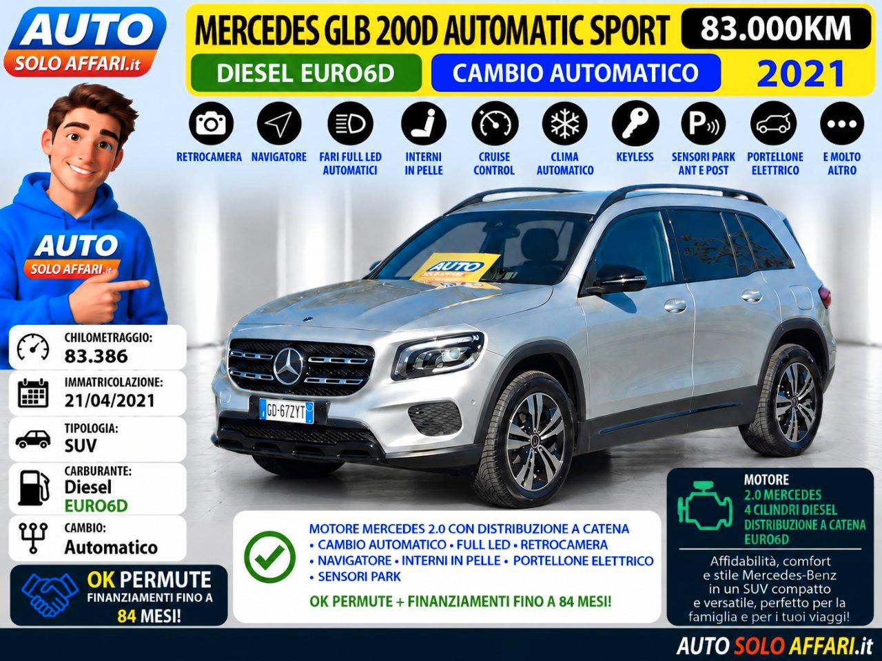 Mercedes GLB 200 D SPORT CAMBIO AUTOMATICO/EURO6D/CAMERA/NAVI/PELLE/FULL LED