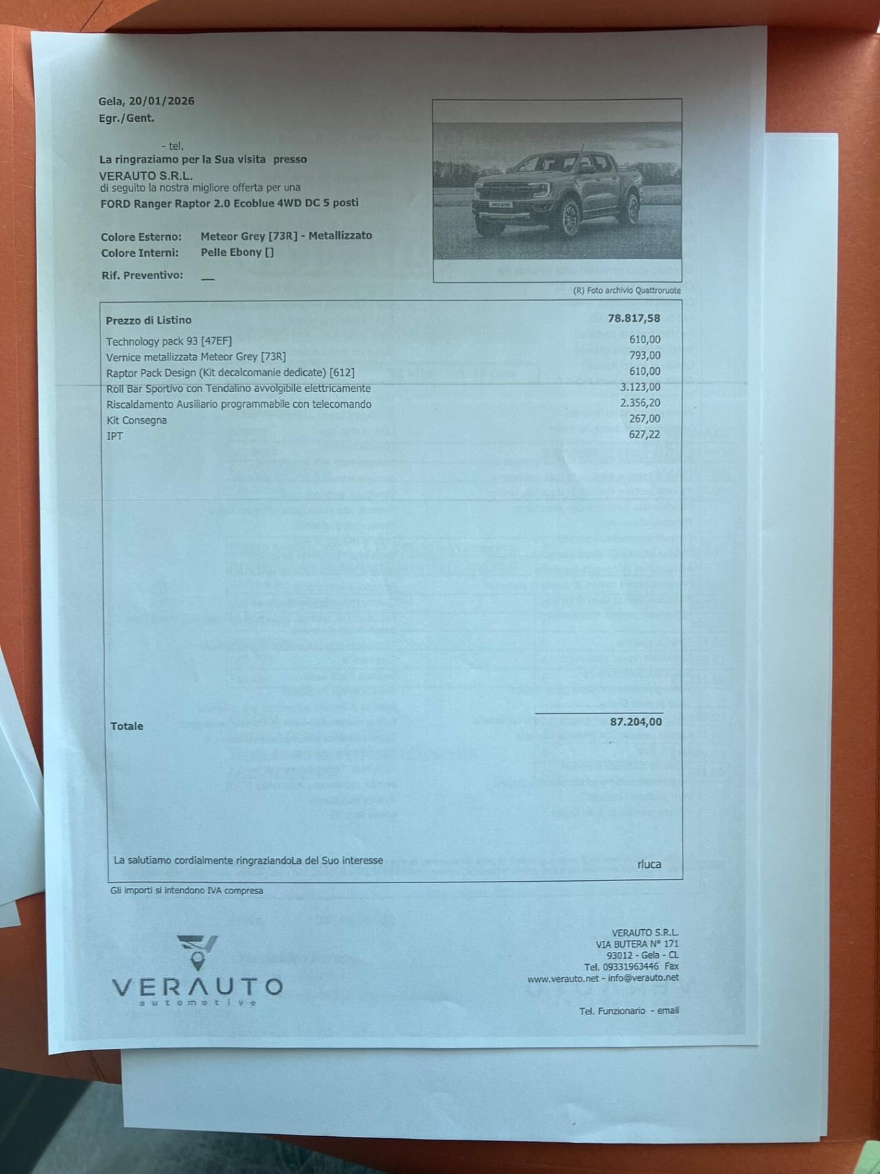 Ford Ranger Raptor 2.0 Ecoblue 4WD DC 5 posti - AUTOCARRO N1
