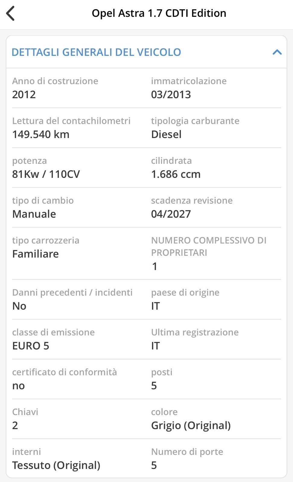 OPEL ASTRA 1.7CDTI 110CV COSMO UNICO TOP NEOPAT.