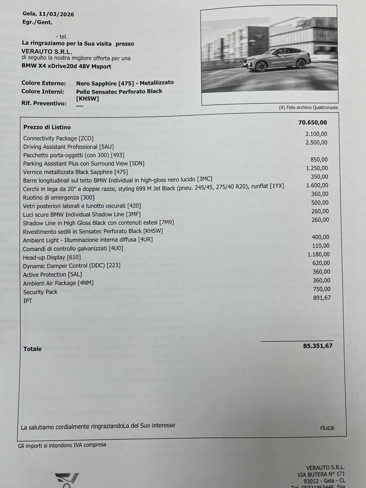 Bmw X4 xDrive20d 48V Msport possibilità noleggio no scoring