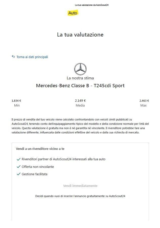 Mercedes B 180 CDI Sport per Commercianti