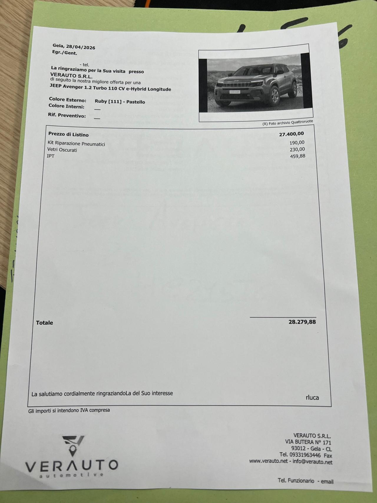 Jeep Avenger 1.2 Turbo 110 CV e-Hybrid Longitude - possibilità noleggio no scoring