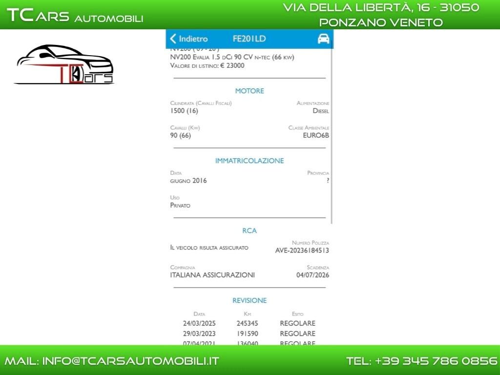 NISSAN NV200 1.5 DIESEL EURO 6B - 5 POSTI