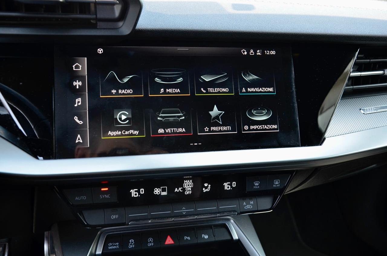 AUDI A3 SPORTBACK 2.0 TDI S-LINE INT+EXT 116cv S-TRONIC, UFF ITALIANA, EURO 6D, MATRIX, RETROCAMERA, PERMUTE