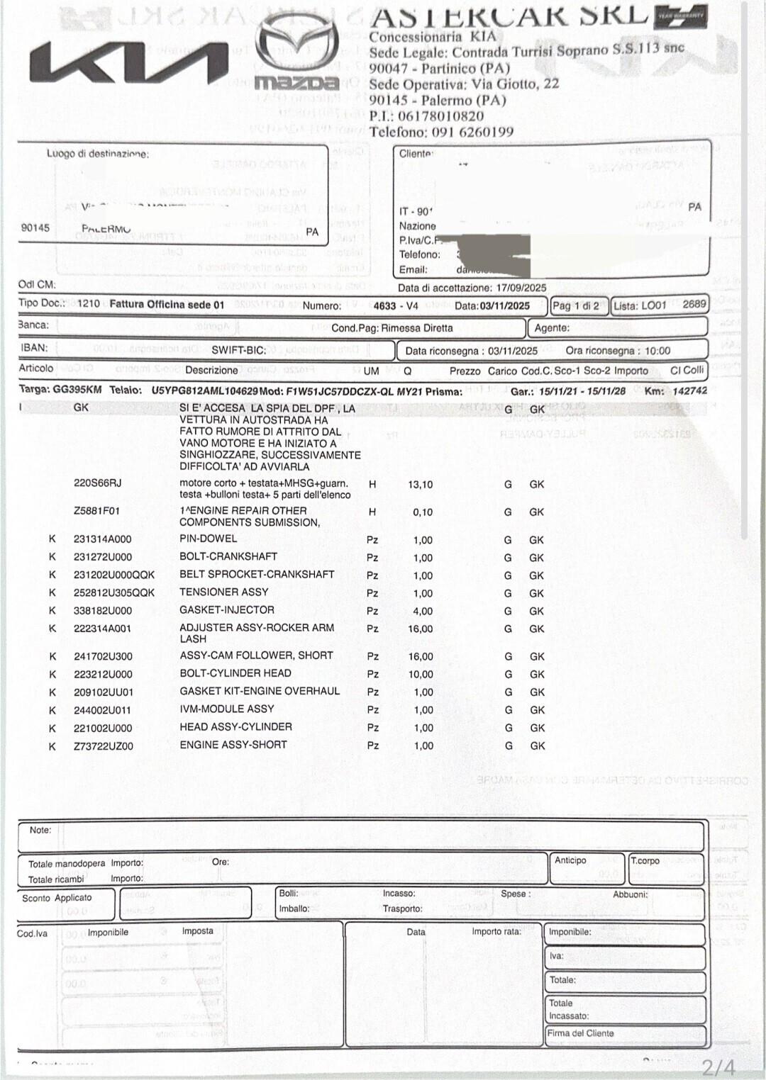 Kia Sportage 1.6Diesel 136cvDynamics(Motore Nuovo)11/2021