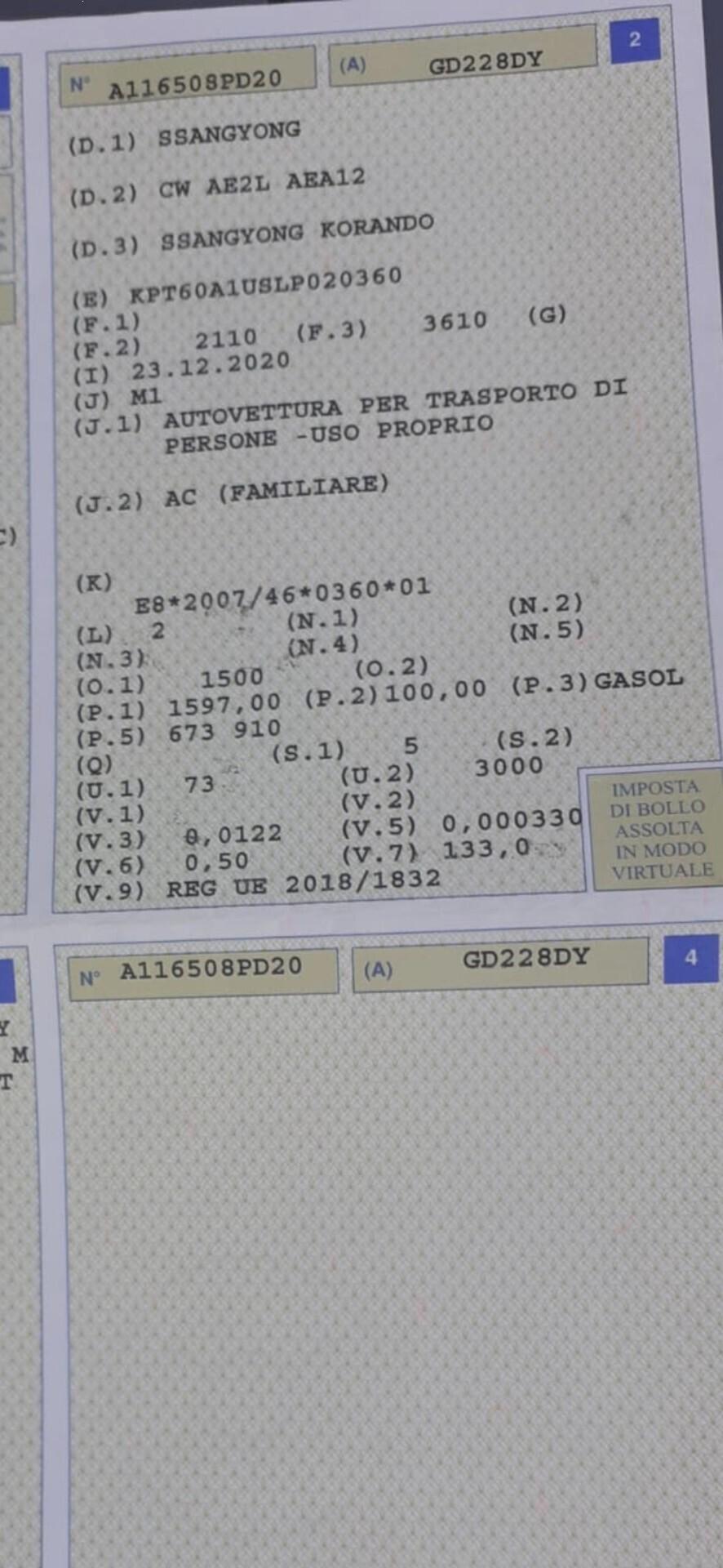 Ssangyong Korando 1.6 Diesel MOTORE ROTTO