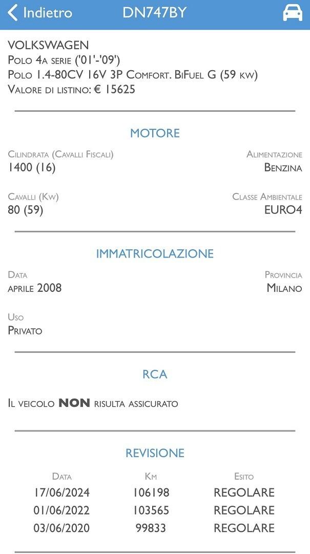 VOLKSWAGEN POLO 1.4 BENZINA 80 CV UNICO 106 MILA