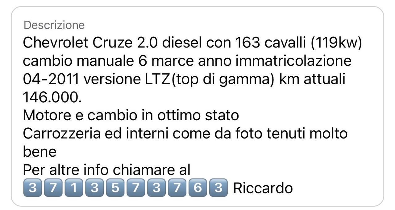 Chevrolet Cruze 2.0 Diesel 163CV 4 porte LT