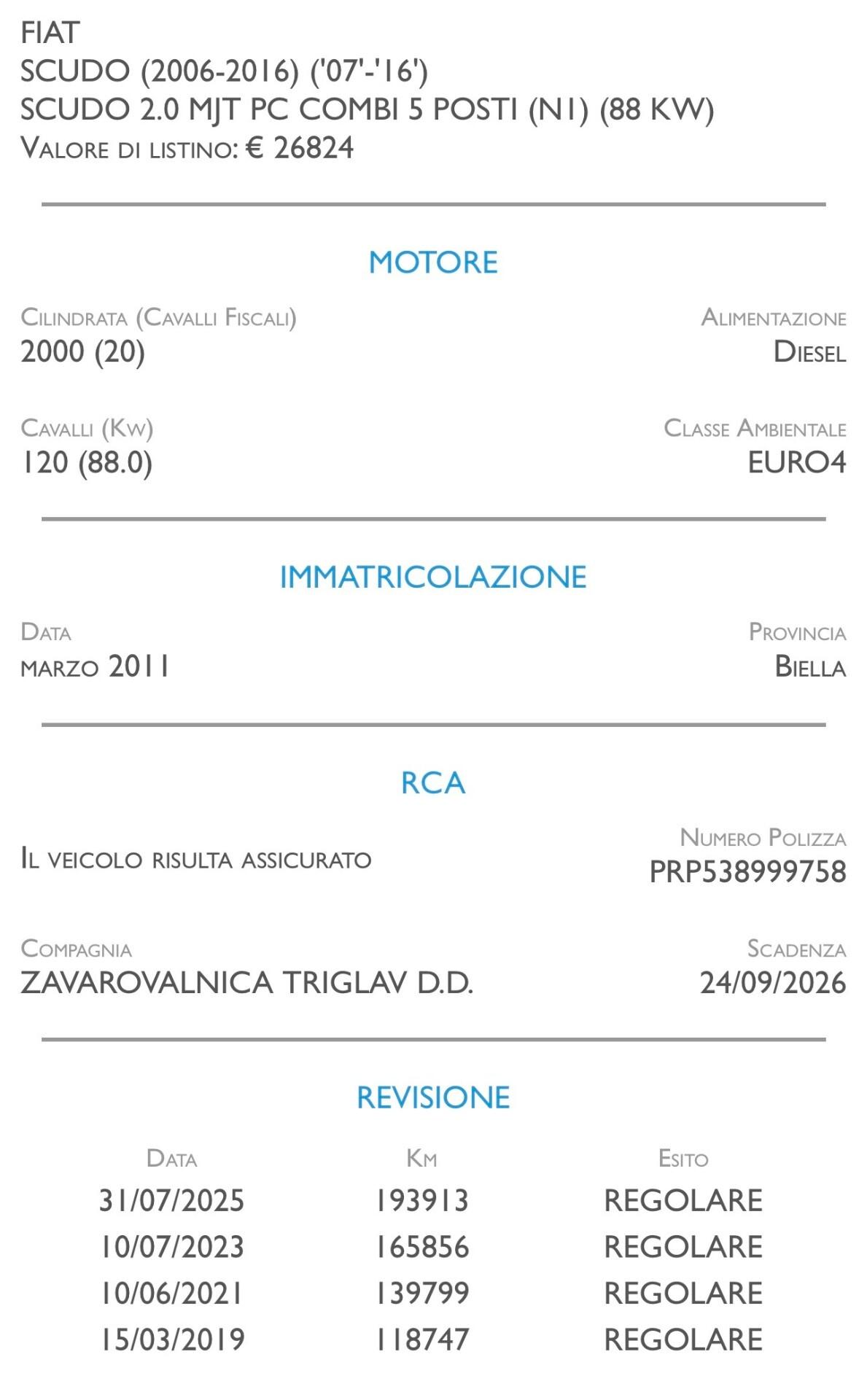 Fiat Scudo 2.0 MJT PC Combi Semivetrato 5 posti (N1)