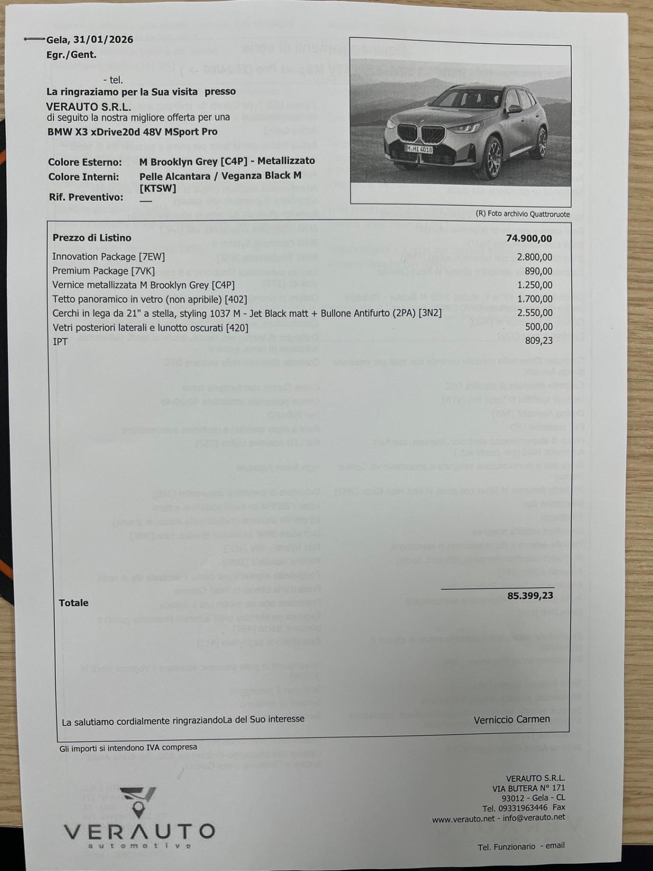 BMW X3 xDrive20d MSport Pro Possibilità noleggio noscoring