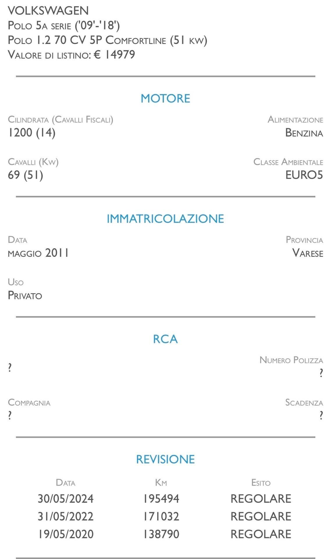 Volkswagen Polo 1.2 70 CV 5p. Comfortline - IDEALE PER NEOPATENTATI