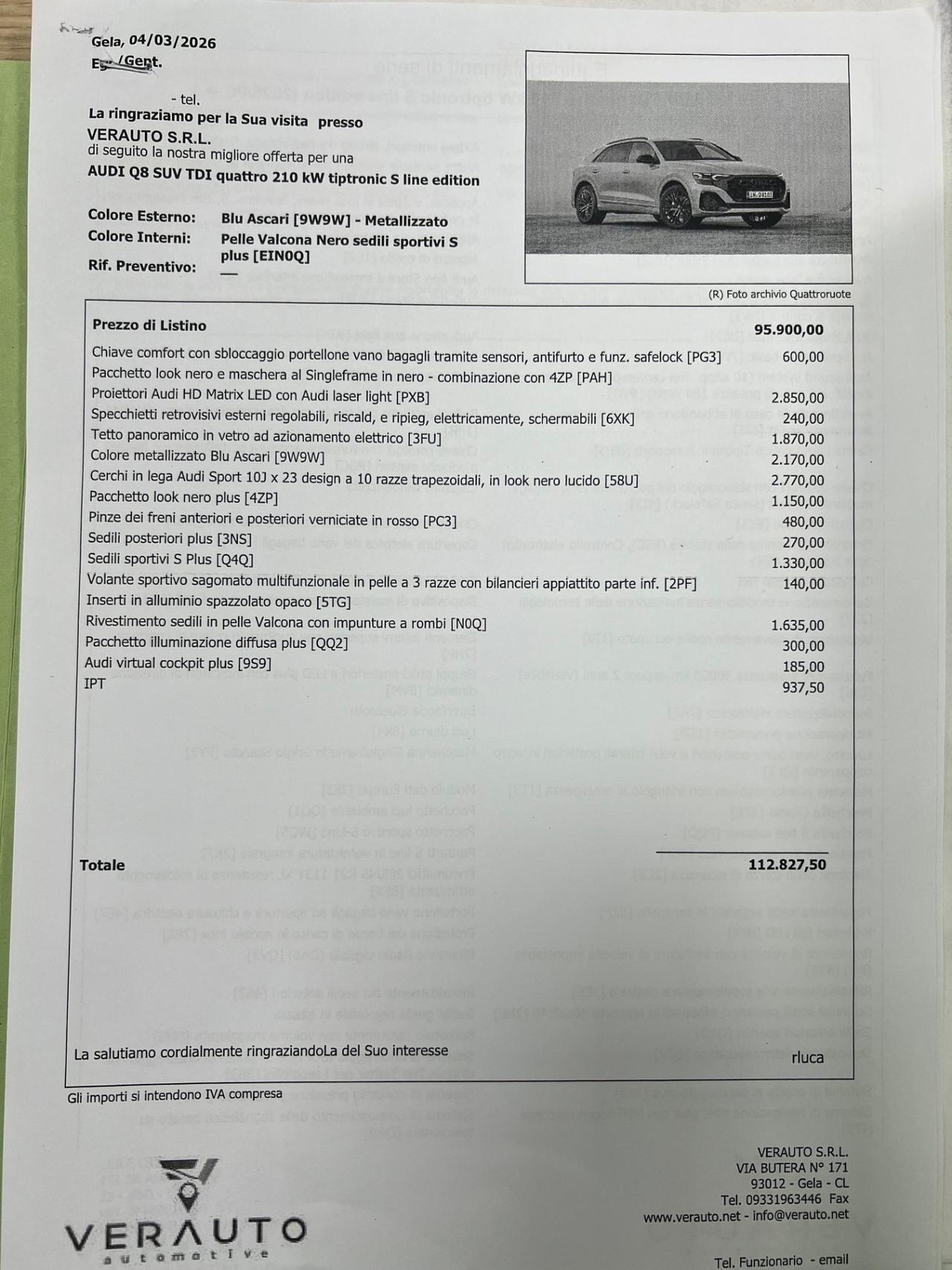 Audi Q8 SUV TDI quattro 210 kW tiptronic S line edition Possibilità noleggio no scoring
