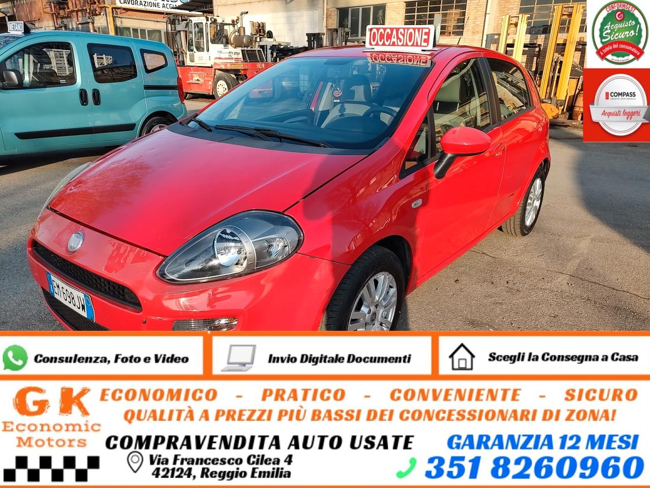 Fiat Punto 1.2 8V 5 porte Easy, EURO 5B, LEGGERMENTE GRANDINATA, OK NEOPATENTATI, GARANZIA L.12 MESI