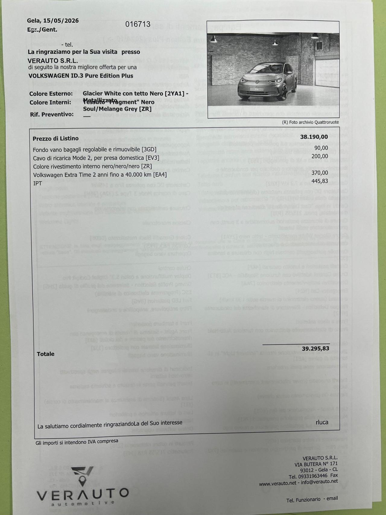 Volkswagen ID.3 Pure Edition Plus - possibilità noleggio no scoring