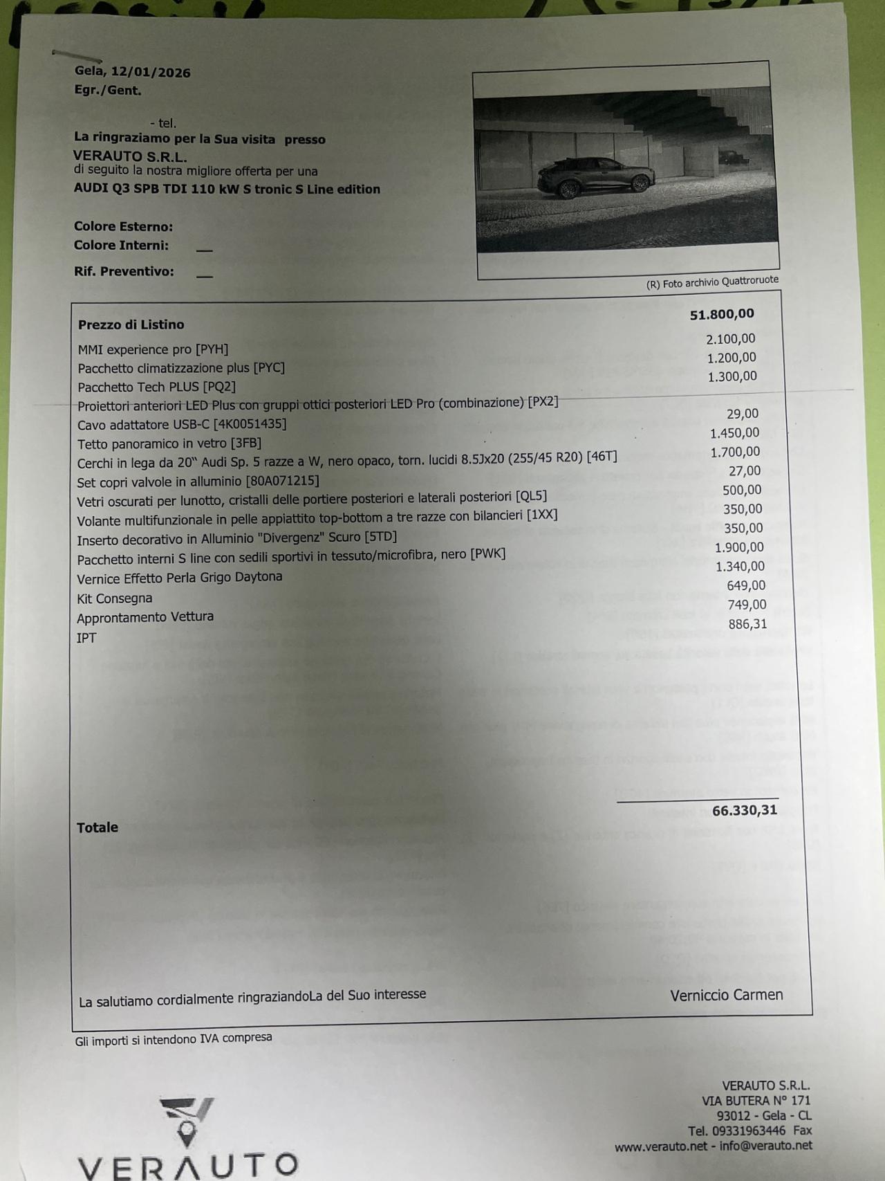 Audi Q3 Spb 2.0 S line Possibilità noleggio no scoring