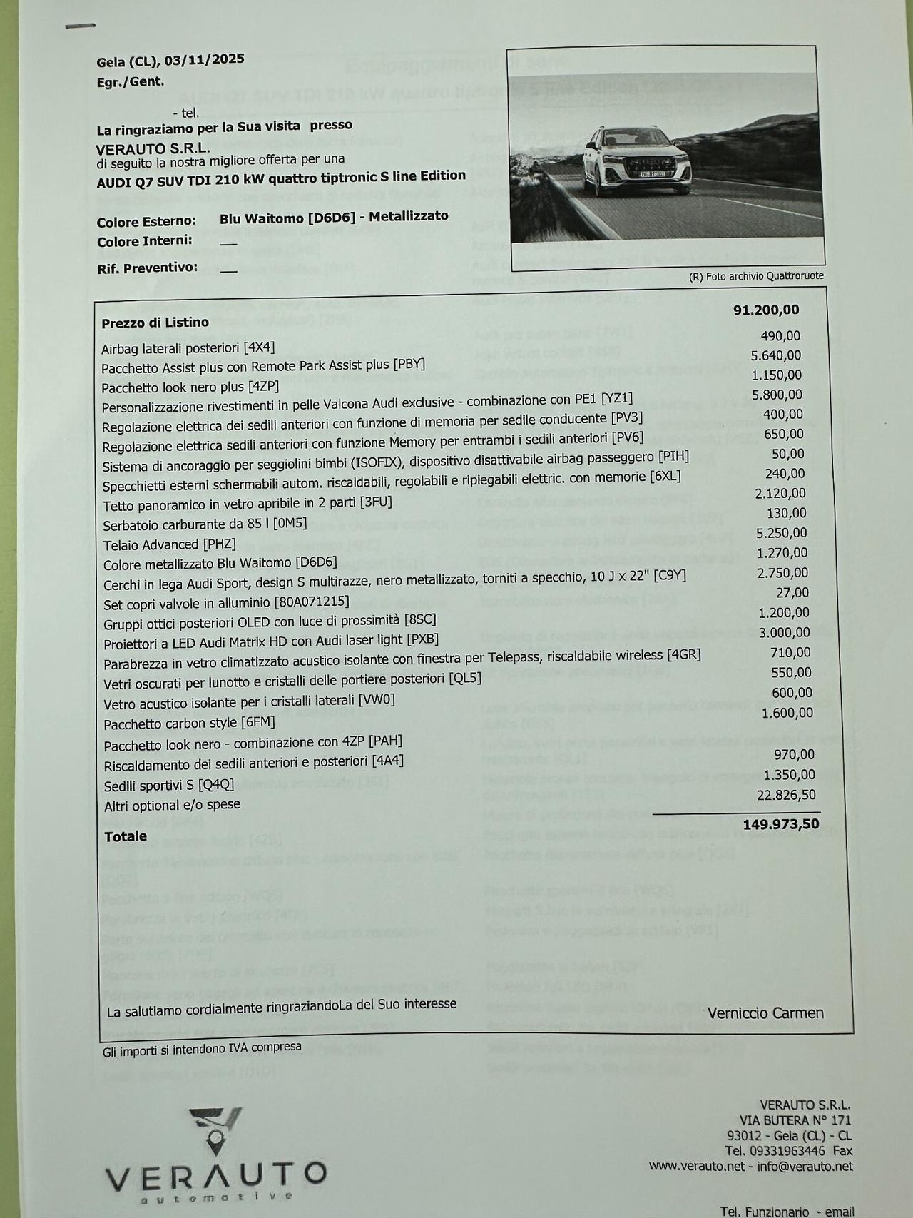 Audi Q7 3.0 tdi Sline possibilità noleggio no scoring