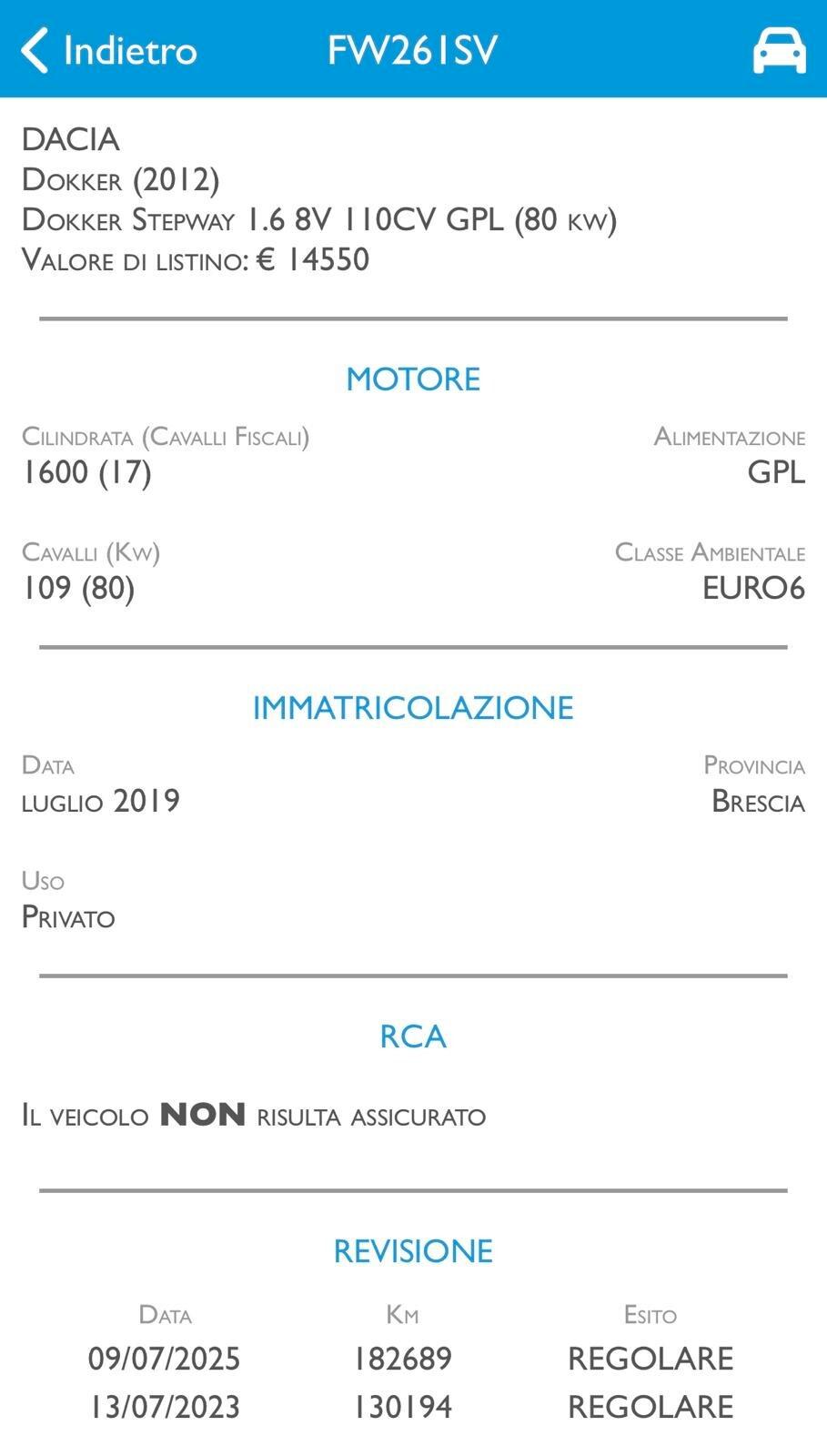 DACIA DOKKER STEPWAY 1.6 GPL -EURO 6 -NEOPATENTATI