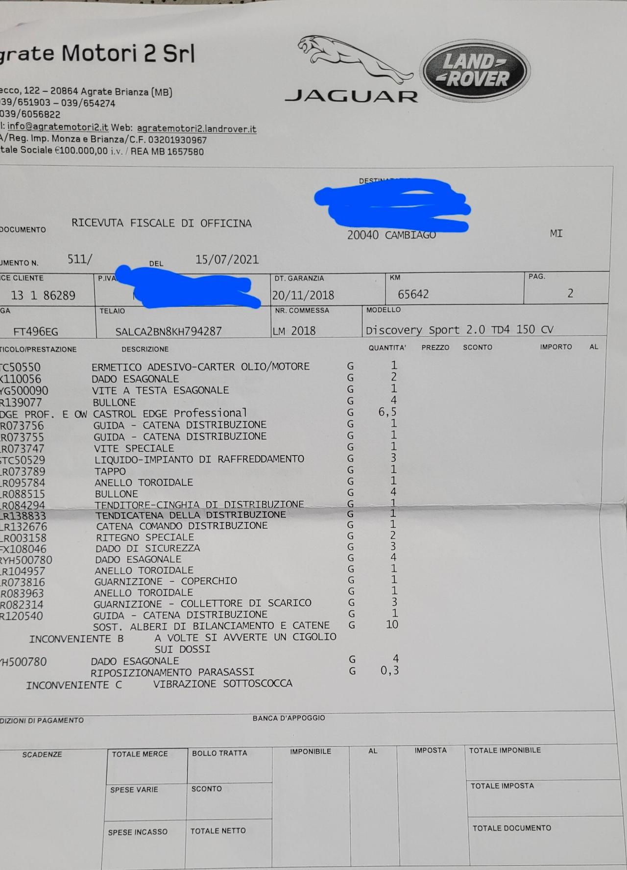 Land Rover Discovery Sport 4X4 ..150CV..CATENA E TURBINA STATI CAMBIATI..