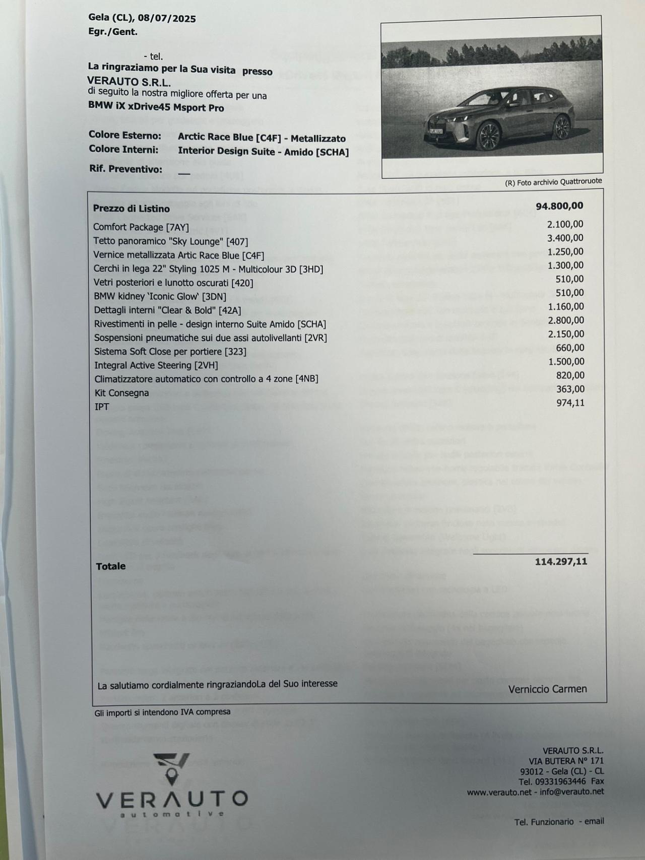 BMW iX xdrive45 MSport possibilità noleggio no scoring