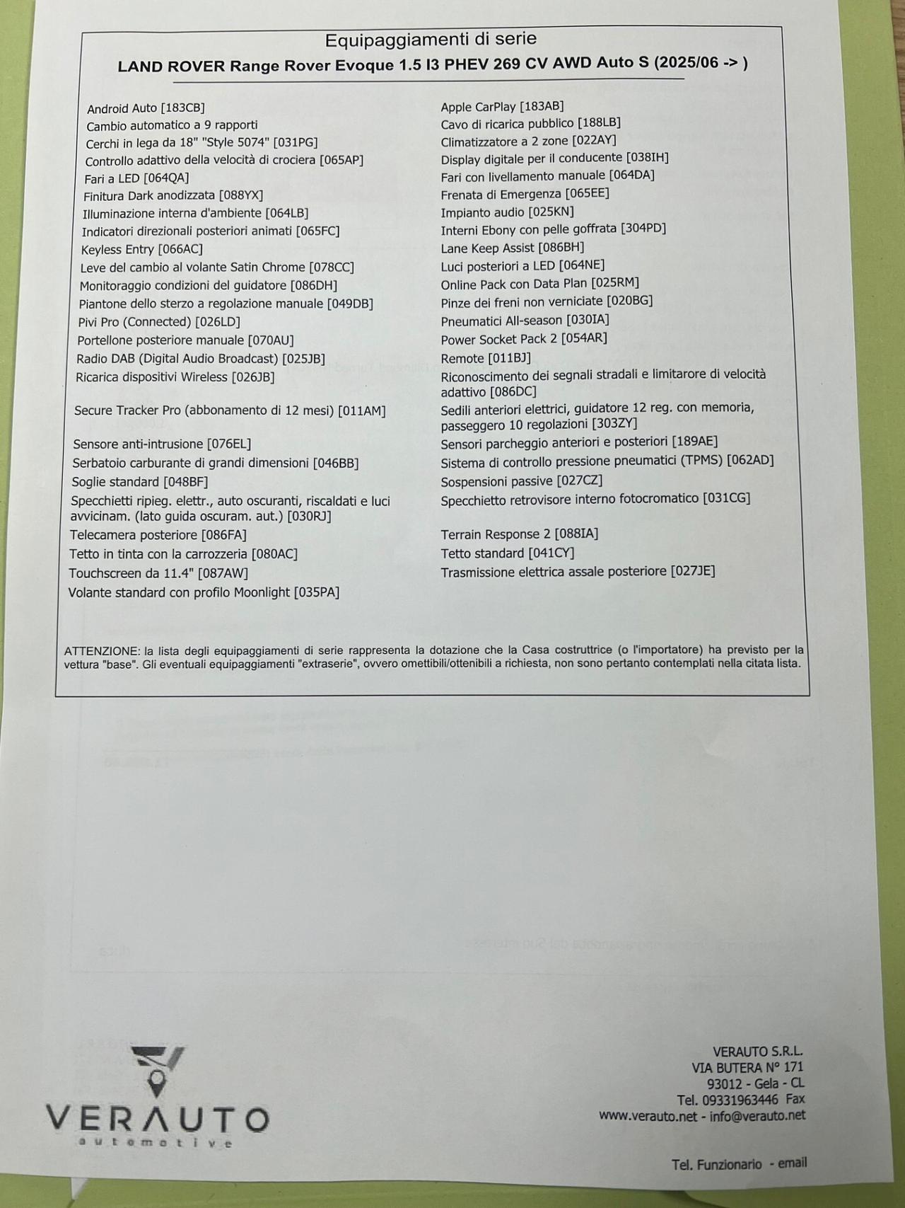 Land Rover Range Rover Evoque 1.5 phev S awd possibilità noleggio no scoring