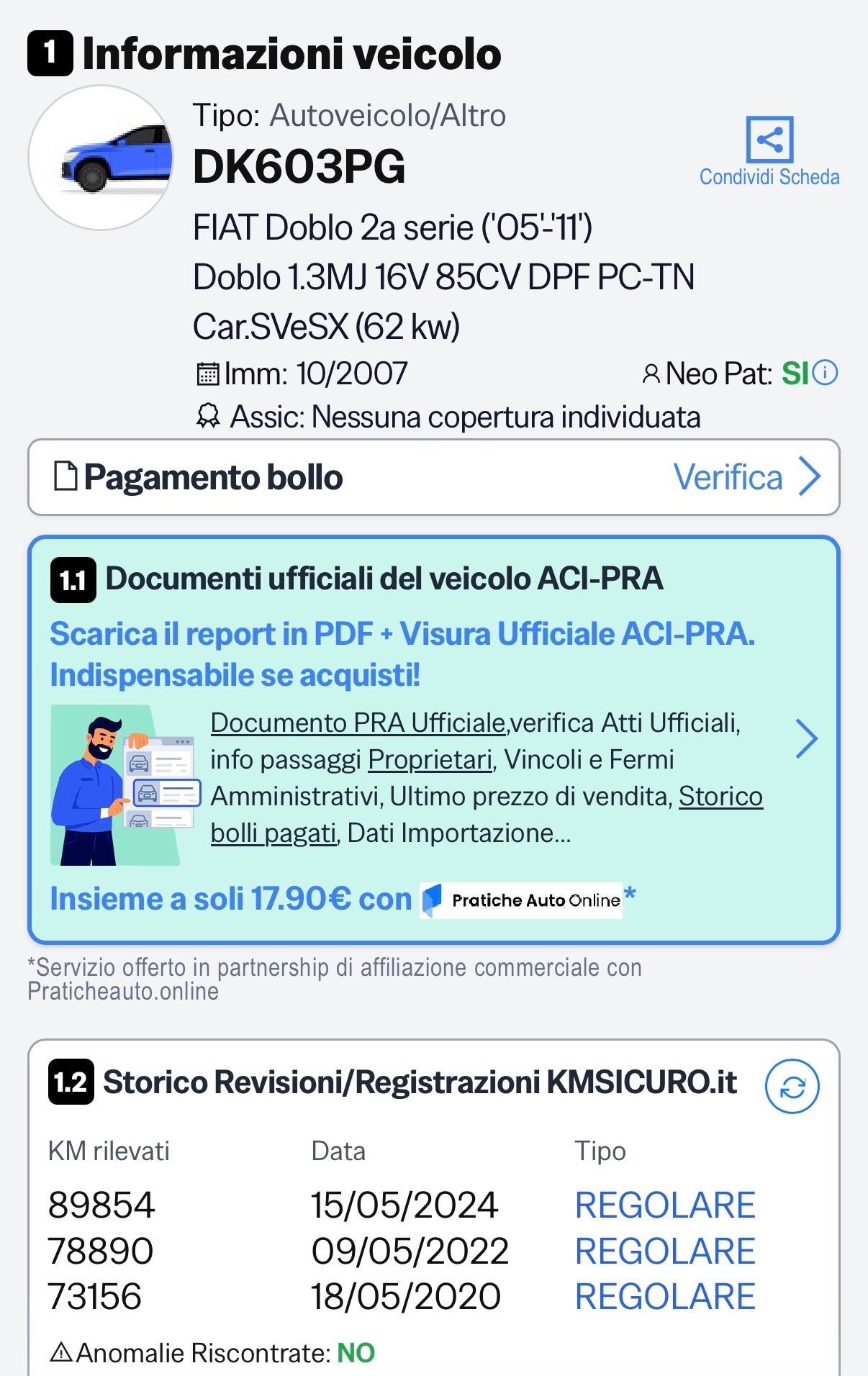 Fiat Doblo Doblò 1.3 Multijet 85 cv 101 mila km
