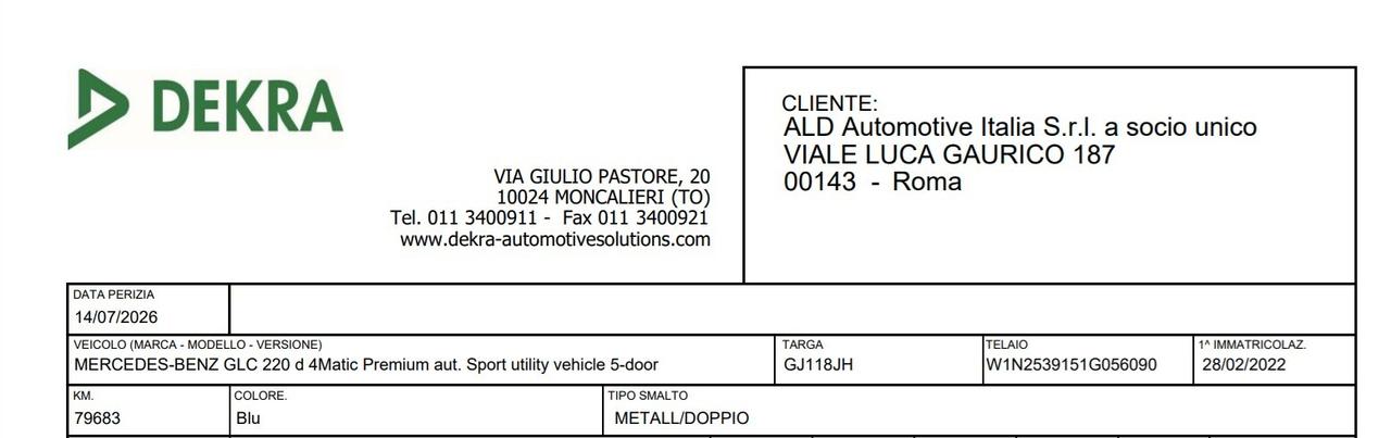 MERCEDES-BENZ GLC 220D 4MATIC 194CV AUTOMATIC PREMIUM AMG ( FARI LED - CRUISE - COCKPIT - TETTO PANORAMICO APR. - NAVI PREMIUM - PARK ASSIST - TELECAMERA POST. - CERCHI 18 )