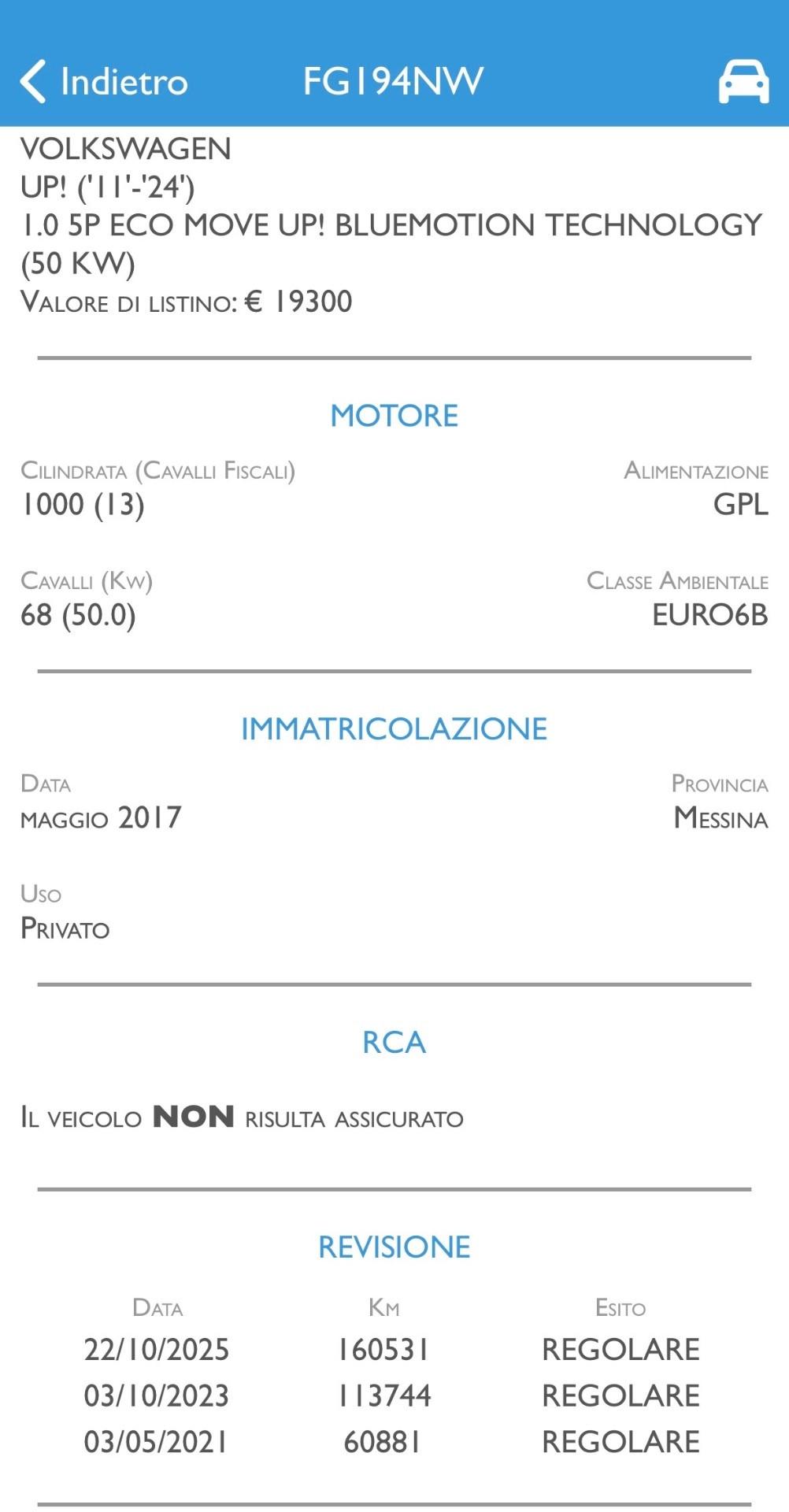 Volkswagen Up 1.0 68 Cv 5P. BenzMetano 2017