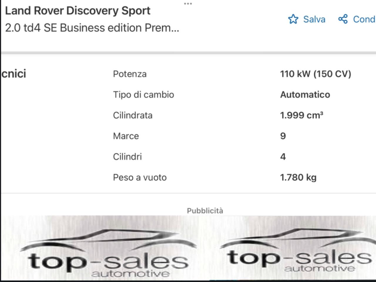 Land Rover Discovery Sport 2.0 TD4 150 CV Auto Business Ed. Premium SE Perfetta