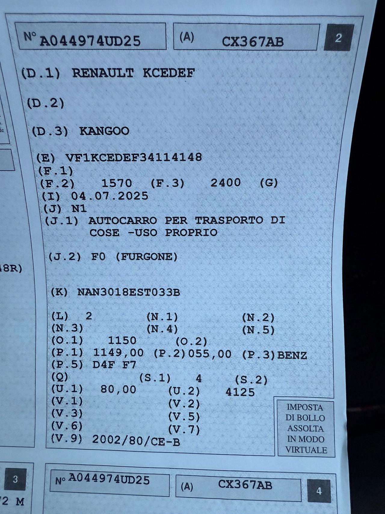 Renault Kangoo 4p. Autocarro 1.2 PEDANA DISABILE