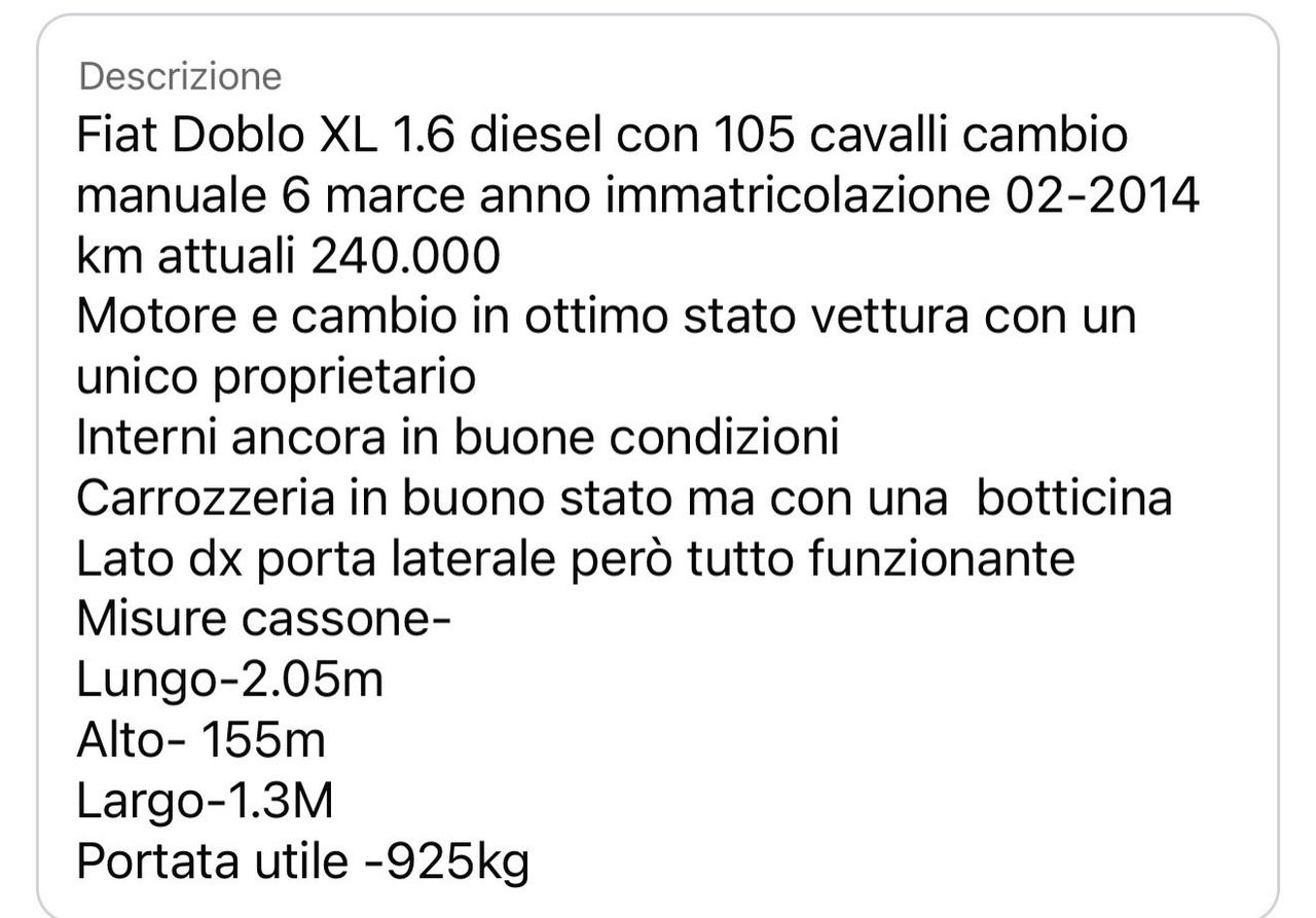Fiat DOBLO XL 1.6 DIESEL