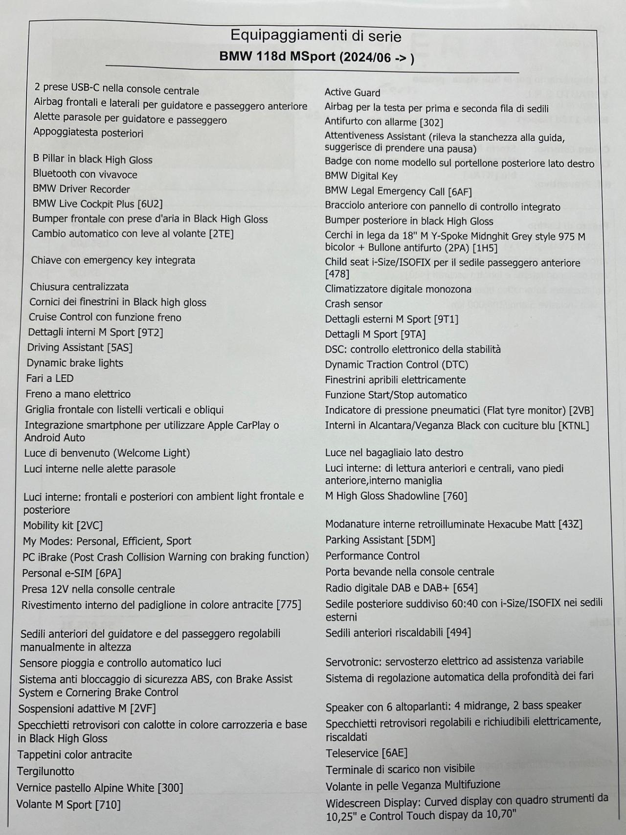 Bmw 118d MSport possibilità noleggio no scoring