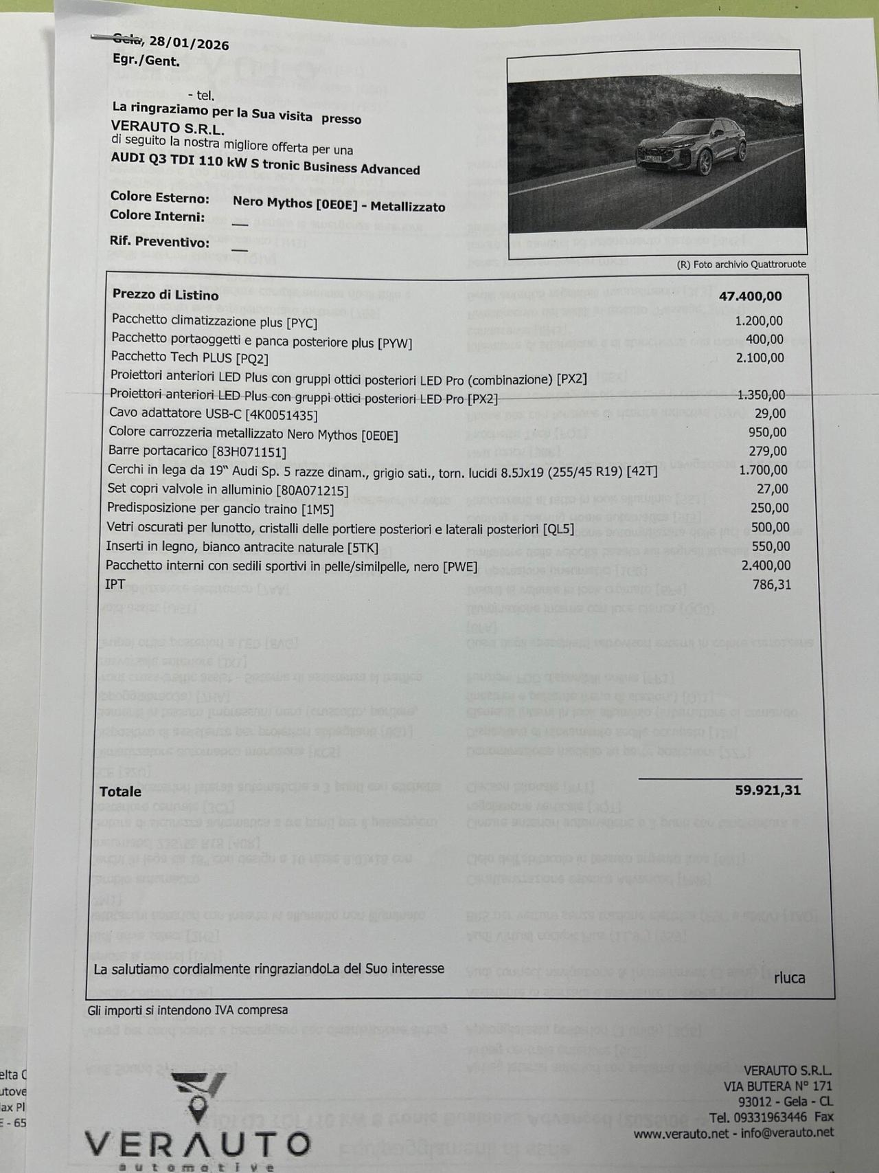 Audi Q3 TDI 110 kW S tronic Business Advanced possibilità noleggio no scoring