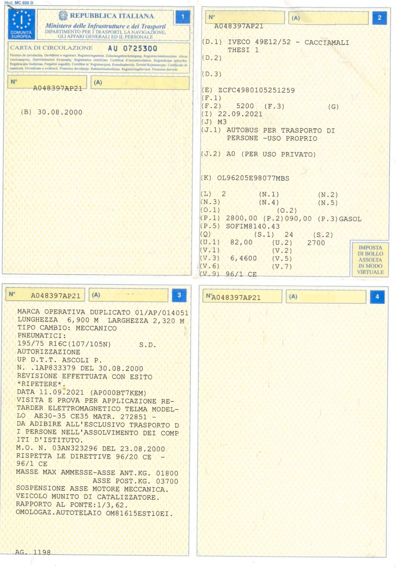 AUTOBUS IVECO DAILY 49E12 UNICO PROPRIETARIO 24 POSTI